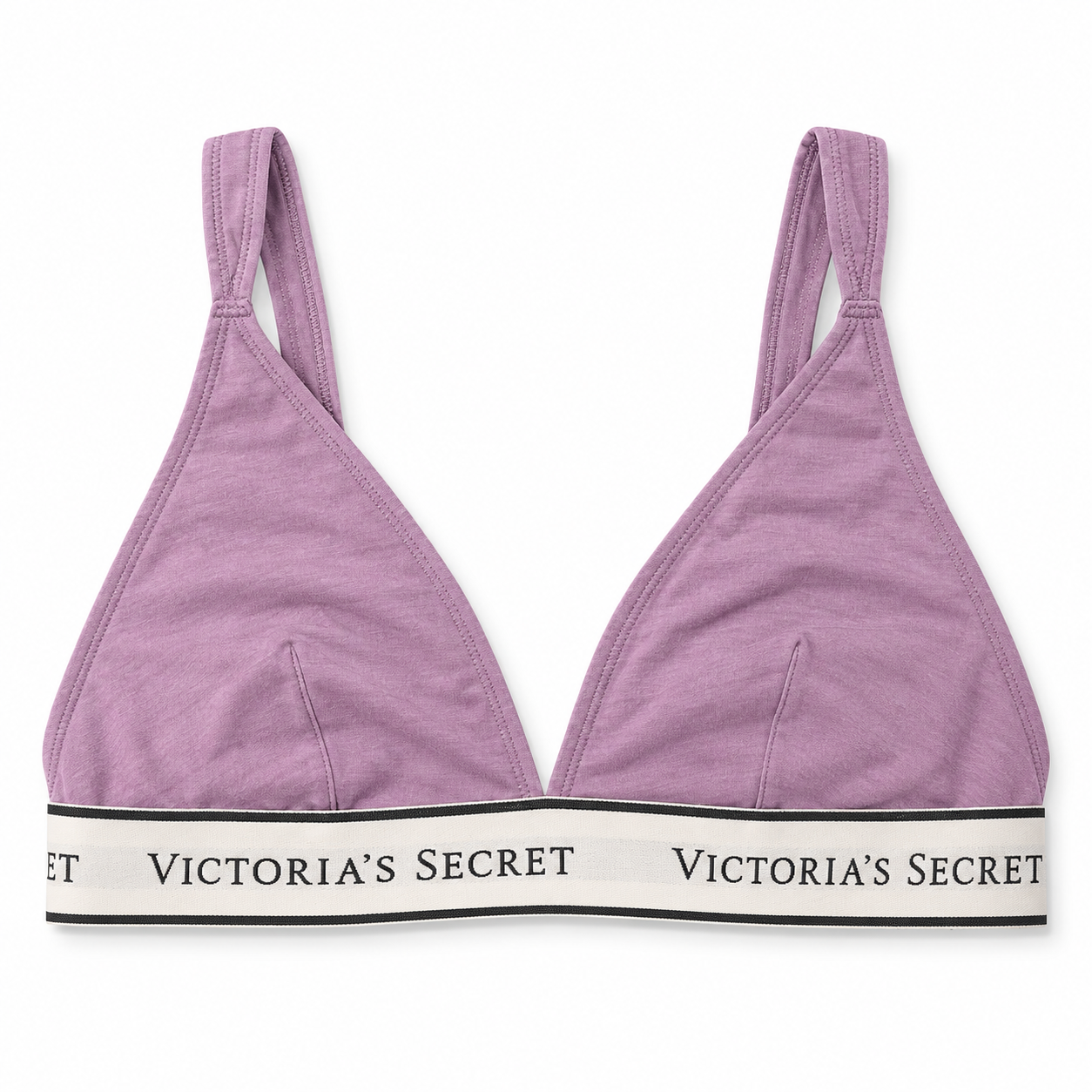 Peto Victoria’s Secret lila con banda blanca de logo, vista frontal sobre fondo blanco